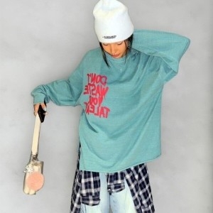 기타 패플 다잇템다잇템 여성 트임 필기체 큰사이즈 긴팔티 티_22696436_이미지