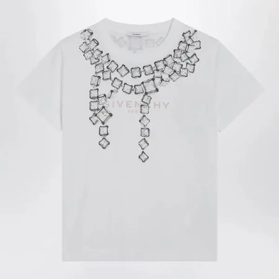 지방시 Deconstructed Crystals cotton T shirt in white BW70FJP7ER/XM_GIV-100..