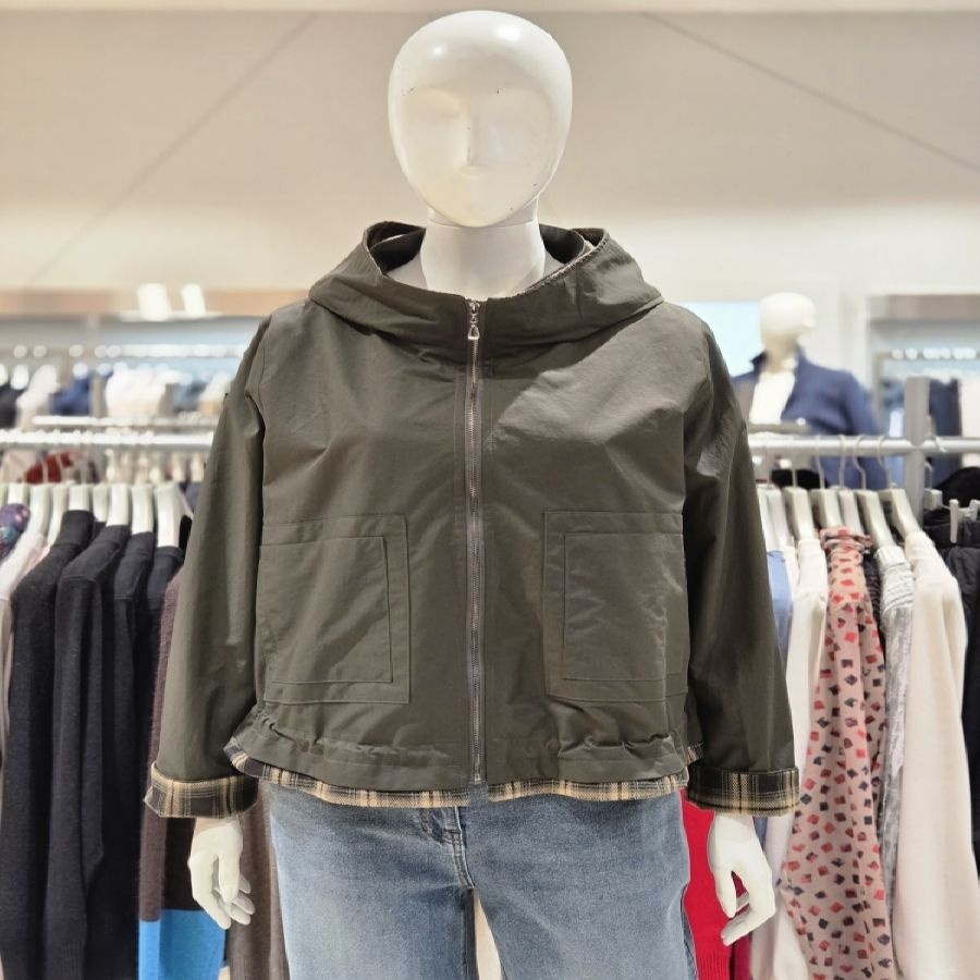 마담포라 후드넥 체크 배색 점퍼 MC1JP701A_이미지