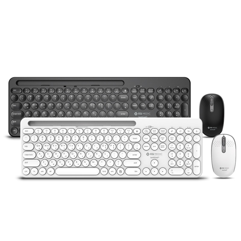 이큐웨어 이큐메딕 Sanitize-WS3 항균 거치형 무선 키보드 마우스 세트 (블랙)_이미지