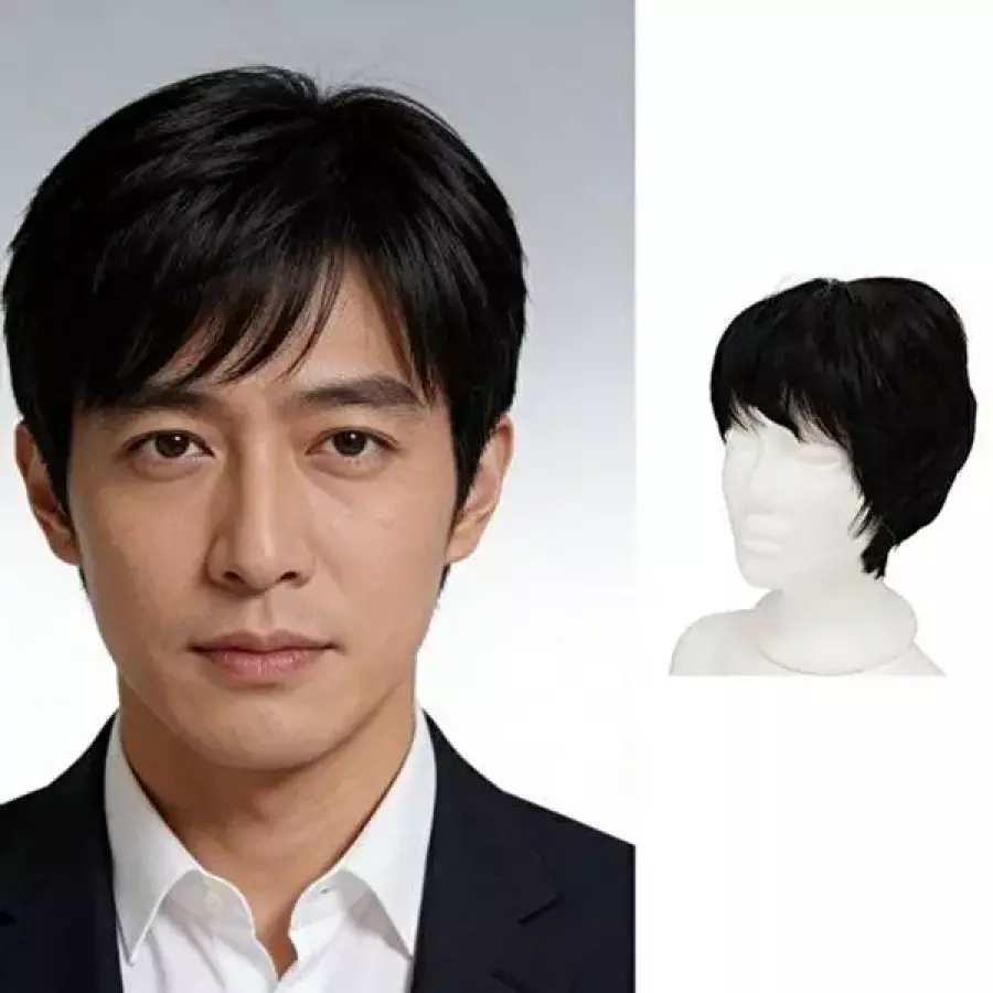 남성 단발 가발 중년 노인 인모 통가발 쇼트 헤어 스타일-WFPRP5C_이미지