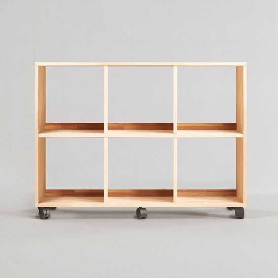 마셀 2단 6칸 고무나무 이동식 오픈 책장 1147