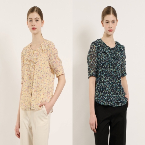 BCBG 여성 셔링 넥 패턴 블라우스 B5M4B421