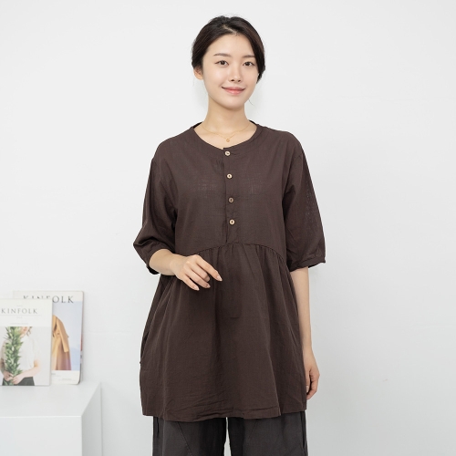 모슬린 엄마옷 면라운드 7부 소매 블라우스 KD613414 중년여성/50대/60대/70대/빅사이즈/할머니옷