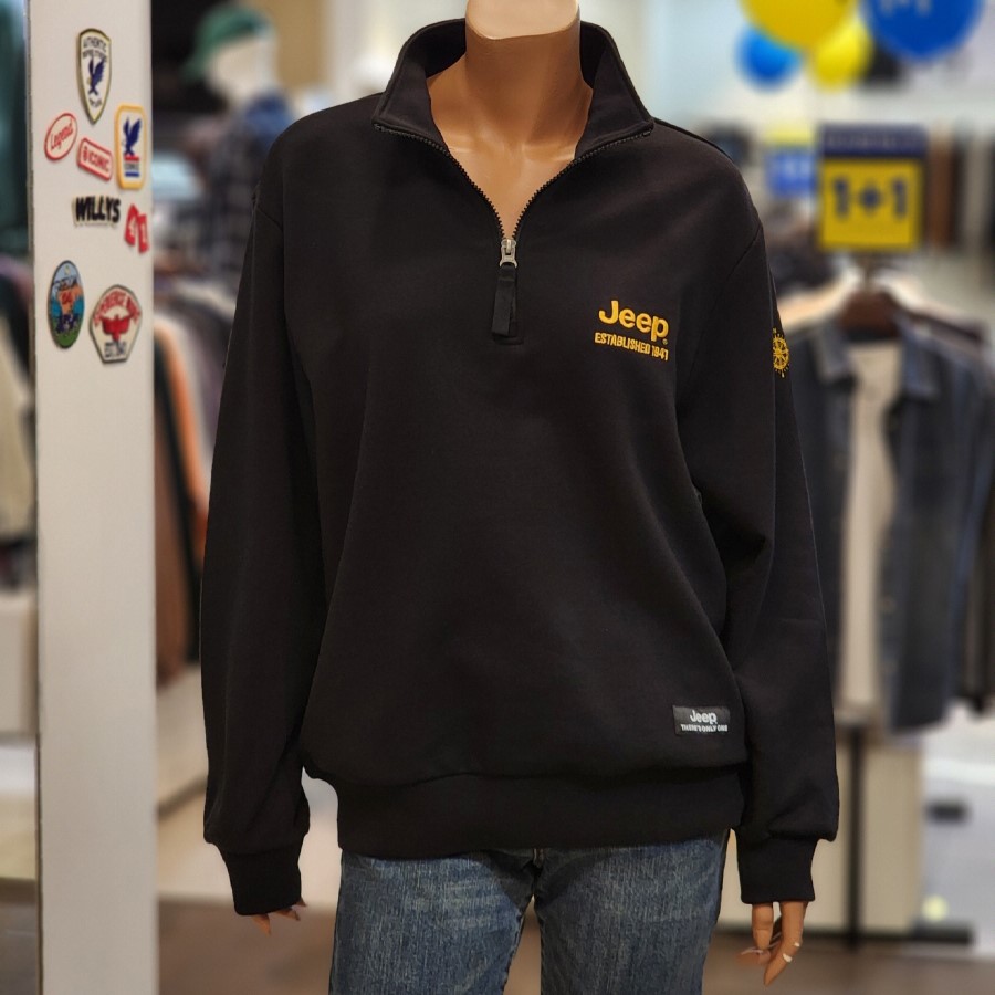 JEEP 스몰 로고자수 반집업 긴팔 맨투맨 티셔츠 JQ6TSU856