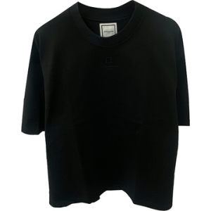 자수로고 라운드 반팔티셔츠 블랙_W241TS10714B