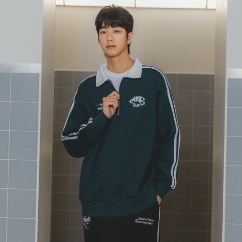 앨빈클로 기모 AVL 트랙 카라넥 오버핏 맨투맨 MAR931 4 COLOR_이미지