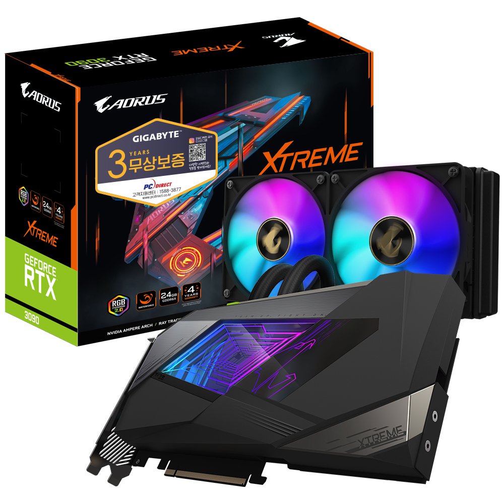 GIGABYTE AORUS 지포스 RTX 3090 XTREME 워터포스 D6X 24GB 피씨디렉트