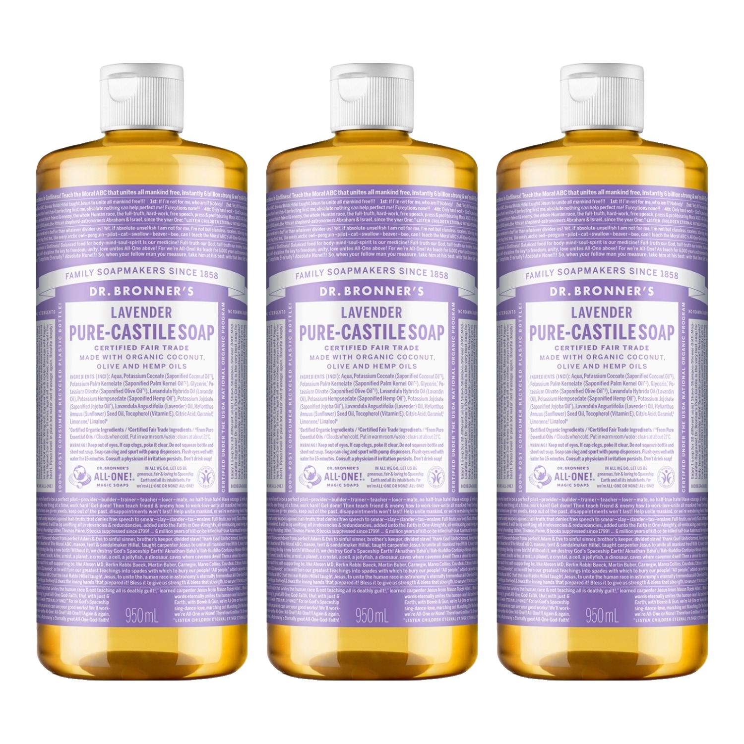 닥터브로너스 라벤더 퓨어 캐스틸 솝 950ml (3개)_이미지