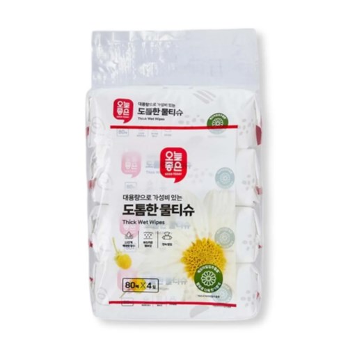 오늘좋은 도톰한 물티슈 캡형 80매 (4팩)_이미지