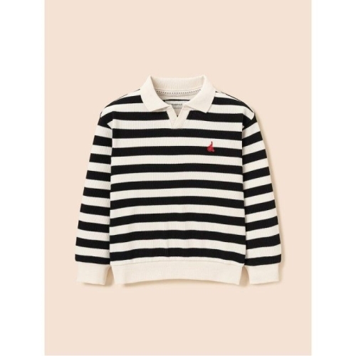 삼성물산 빈폴 키즈 와플 스트라이프 칼라 스웨트 셔츠 블랙 BI5841U055