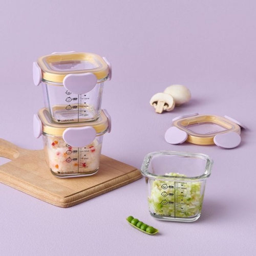 락앤락 리틀럽 디어 이유식용기 정사각 밀폐캡 260ml 3P LLG511S3 477714_이미지
