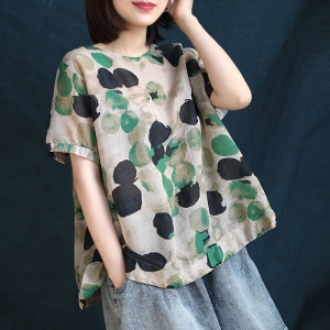 [불명] 리쮸놀이터 반팔티 면린넨 쁘띠 코트 뚱뚱한 얇은 여름가디건 플라워 프린트 양복 여성 사진 색 XL130-160 근_이미지