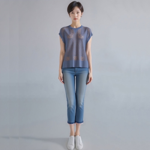 24년 봄 여름 중년 여성 스카시 조직 니트 조끼RNM8VT600F-CC