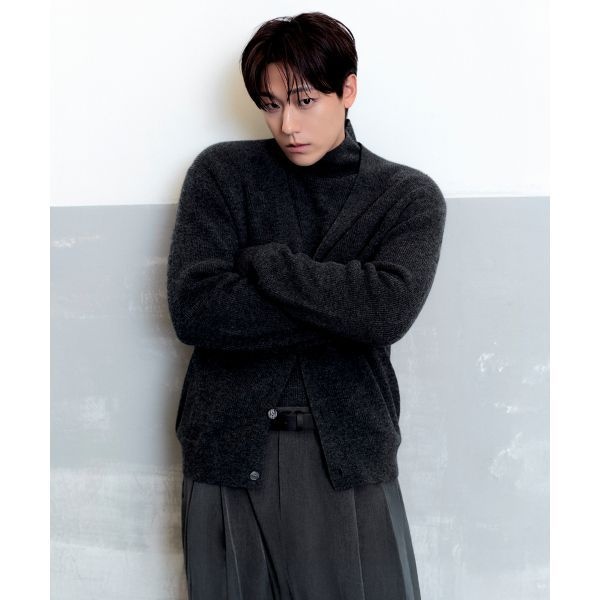 무신사 무신사 스탠다드 스탠다드 빅토리아 울 미니멀 리브드 브이 넥 가디건 미디엄 그레이 1623362