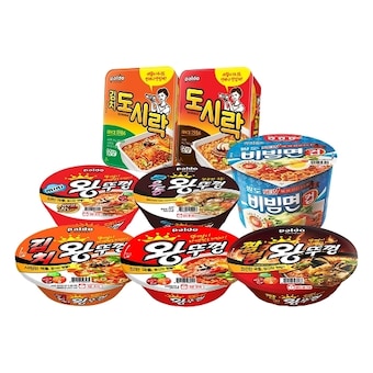 팔도 컵라면 <b>왕뚜껑</b> 도시락 비빔면컵 등 8종 9개12개 혼합구성