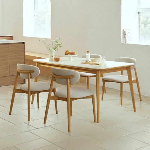 다우닝 노에뜨 스퀘어 포세린 세라믹 원목 식탁 1400 (의자4개)_이미지