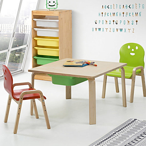 디홀릭 토리 원목 정사각 유아 수납책상+신형의자 2개 세트