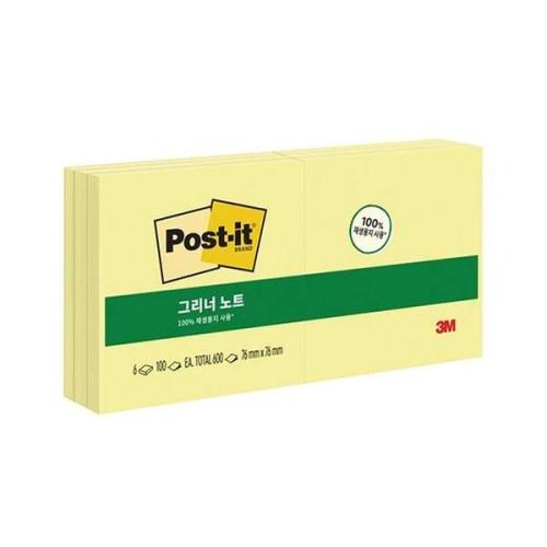 3M CD444514 포스트잇 그리너 노트 알뜰팩 654-6 노랑 600매_이미지