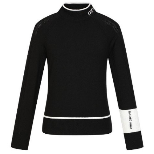 핑 배색 모크넥 래글런 긴팔 니트 121D1SR182 (BK, 블랙)_이미지