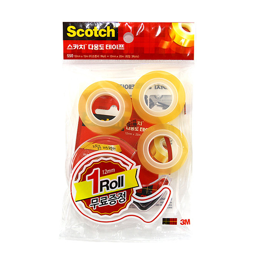 3M 스카치 550 다용도 테이프 오피스팩 12mm x 20m (단품+리필3개)