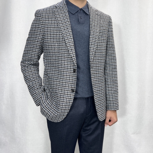 바쏘옴므 FW가을 겨울 울 혼방 하운드체크 콤비자켓 그레이 WSY3JS16-2_이미지