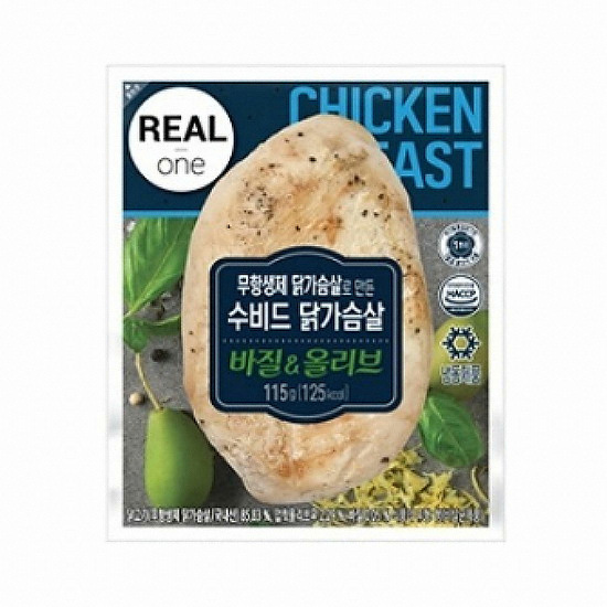 하림 리얼원 무항생제 수비드 닭가슴살 바질&올리브 115g (10개)