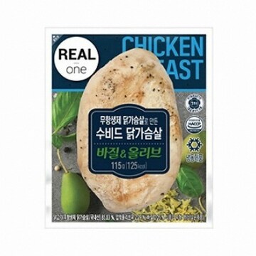 하림 리얼원 무항생제 수비드 닭가슴살 바질&올리브 115g (10개)