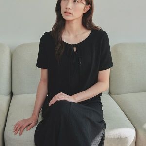 폴햄 여성 뉴크링클 리본 반팔 가디건_PHF2TC2490_이미지