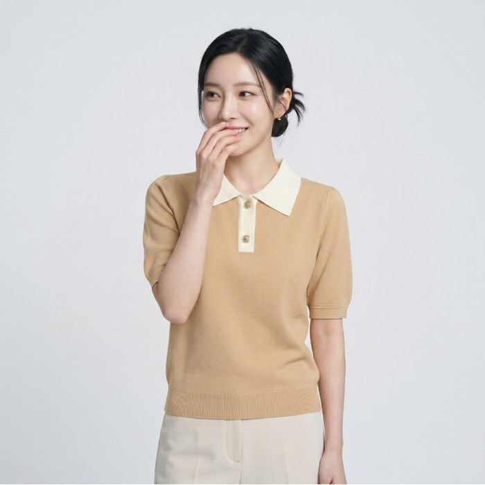 꼼빠니아 여성 카라 배색 반팔 니트-CU25SB2202722C