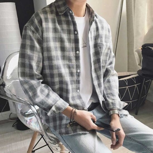  데일리룩 쿠디 남자 체크 남방 패션 여름 봄패션 스타일 W8CD5E3 W8CD5E3