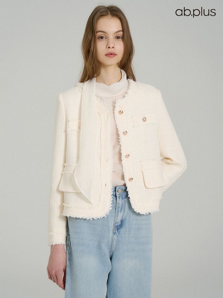 Ab.plus 라운드 단추 포인트 트위드 자켓 LSA5MJ33A
