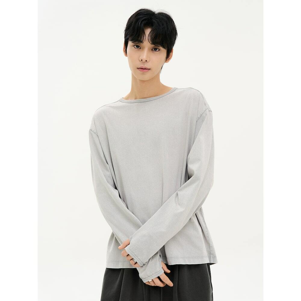 에잇세컨즈 가먼트다잉 핑거홀 티셔츠 라이트그레이 456841SSA2