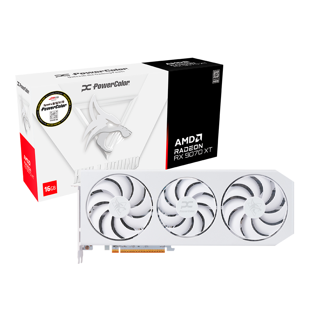 PowerColor 라데온 RX 9070 XT Hellhound Spectral White D6 16GB 대원씨티에스