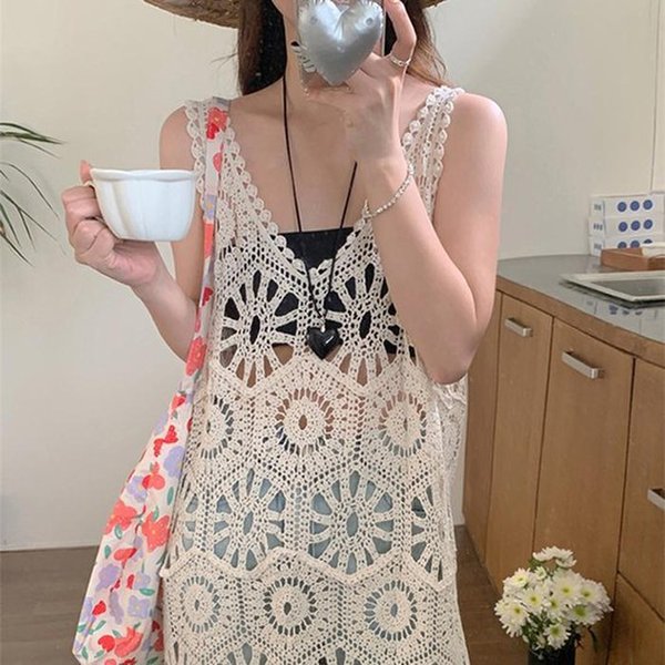 더블디 캐주얼 자수 나시 레이어드 원피스 TDN-0147 40698906A_이미지