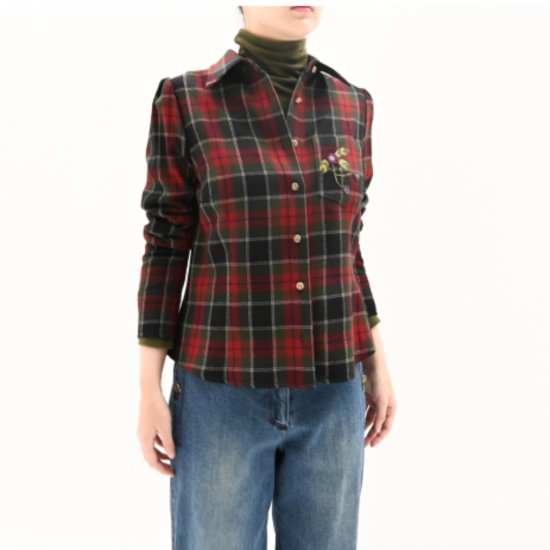 비꼴리끄 체크 자수 셔츠 블라우스 B234WB2010_이미지