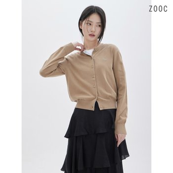 ZOOC 여성 배색 코튼 라운드 가디건 Z261KSL204_이미지