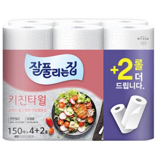 미래생활 잘풀리는집 키친타월 150매 (6입) (2팩(12입))