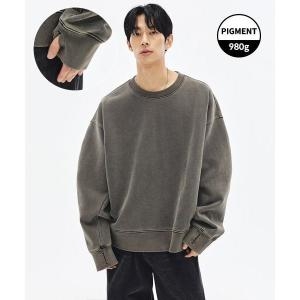피그먼트 SOVERMENT 980g 와이드 핏 썸홀 스웨트 셔츠-OAK BROWN154699_이미지