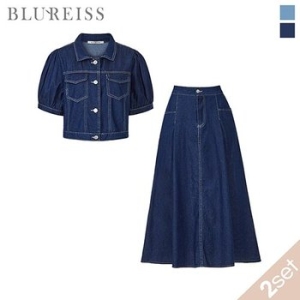 블루레이스 2SET 카라 데님 자켓+뒤밴딩 스커트_B5M3JK1081