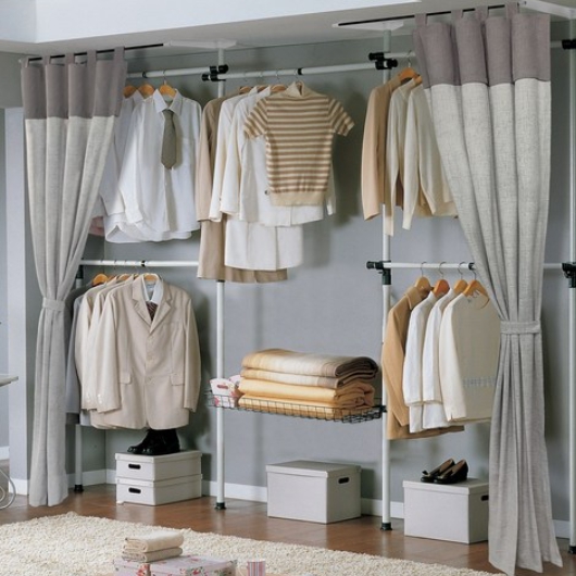 5단 옷걸이 수납바구니 고급커튼형 행거