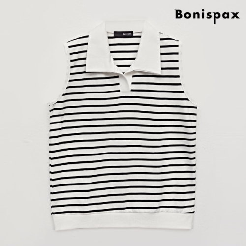 보니스팍스 카라 스트라이프 배색 민소매 티셔츠 XO2LW015L0_이미지
