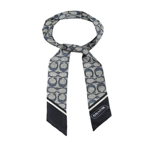 코치 빈티지 시그니처 프린트 실크 스키니 스카프 미드나잇 네이비_166318_이미지
