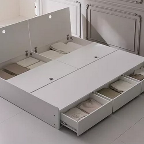 동서가구 미휴컴포트 편백 수납 LED침대 Q+협탁 (양면본넬)_이미지