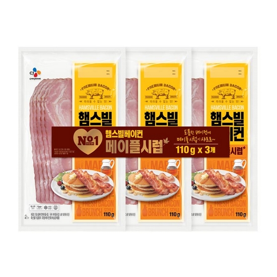 CJ제일제당 햄스빌 베이컨 메이플시럽 110g이미지입니다. 누르면 해당 게시물로 새창이동합니다.