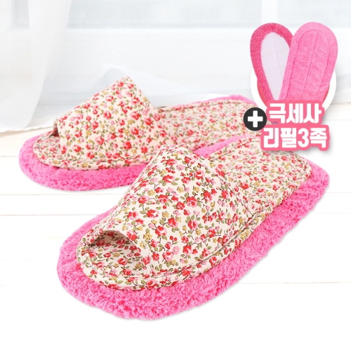 라이펀 극세사 청소실내화 알장미 핑크 +리필3족