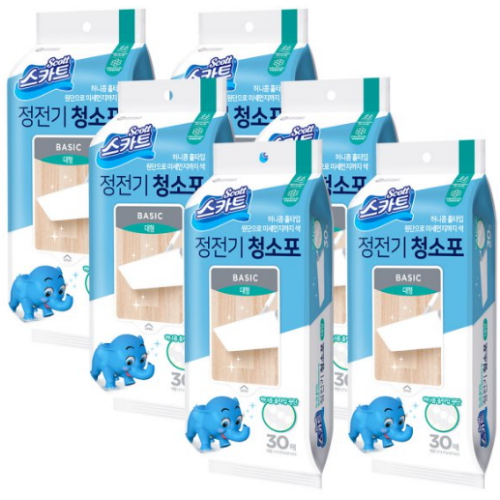 유한킴벌리 스카트 정전기 청소포 베이직 대형 30매 (6개(180매))_이미지