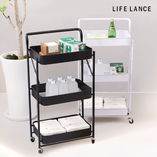라이프란스 접이식 철제 이동식 트롤리 3단 바스켓_이미지