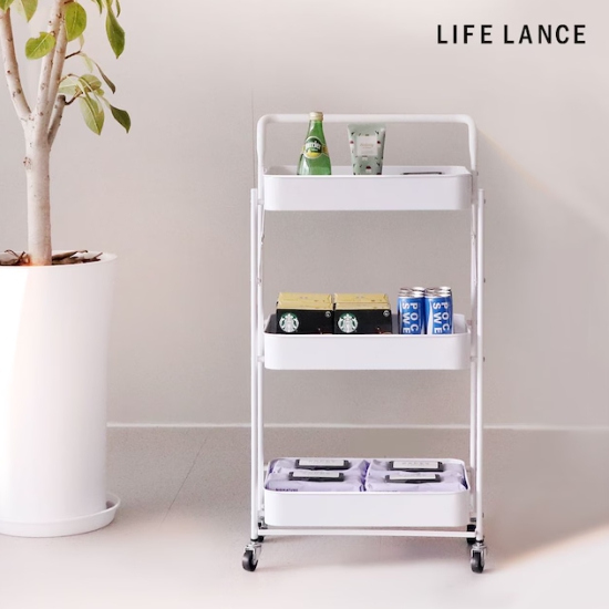 라이프란스 접이식 철제 이동식 트롤리 3단 바스켓_이미지