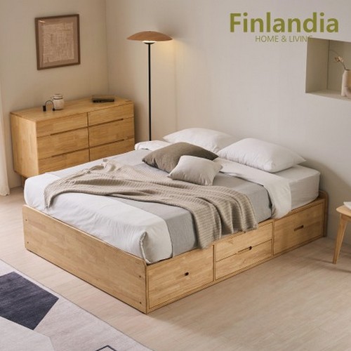 핀란디아 우든 원목 무헤드 빅수납 침대 Q (드림온M20메모리폼)